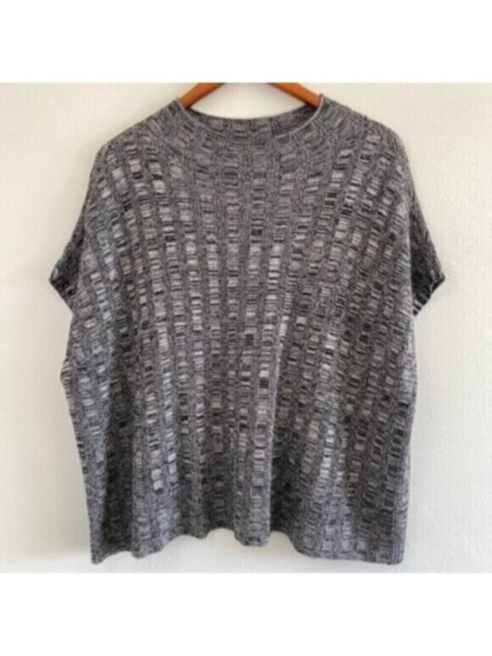 Eileen Fisher Blouse Windowpane Sweater Silk Linen Knit Lagenlook Relaxed Small